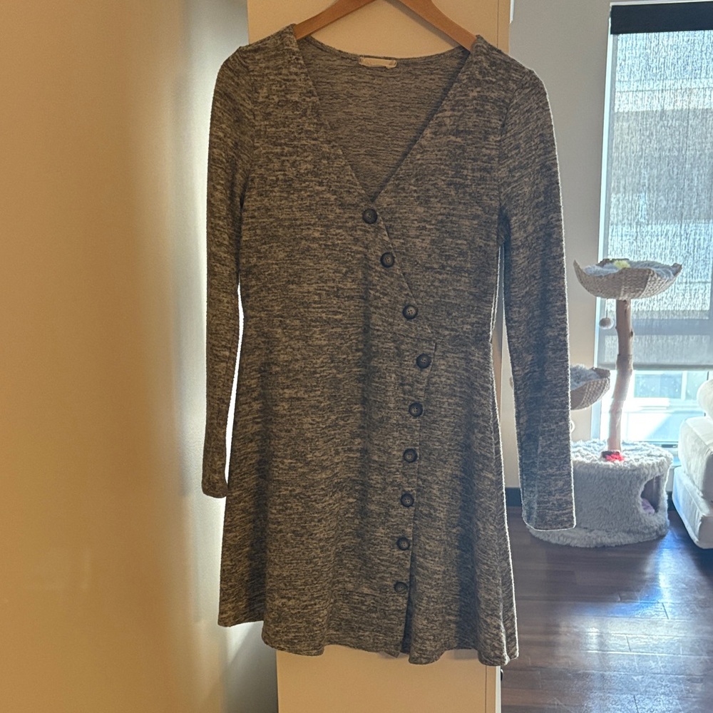 Altar'd State Gray Long Sleeve Dress with Button Detail